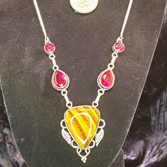 0216. NWOTs ~ Tiger Eye 🙀~ Lab Garnets ❤ ~ Set in 925 Sterling Silver 🥈Lovely! - Picture 1 of 10